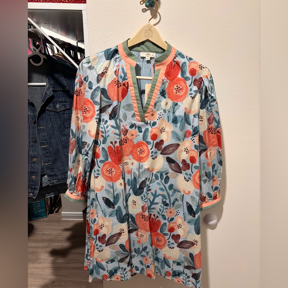 Entro Multicolor Floral Dress with V-Neck